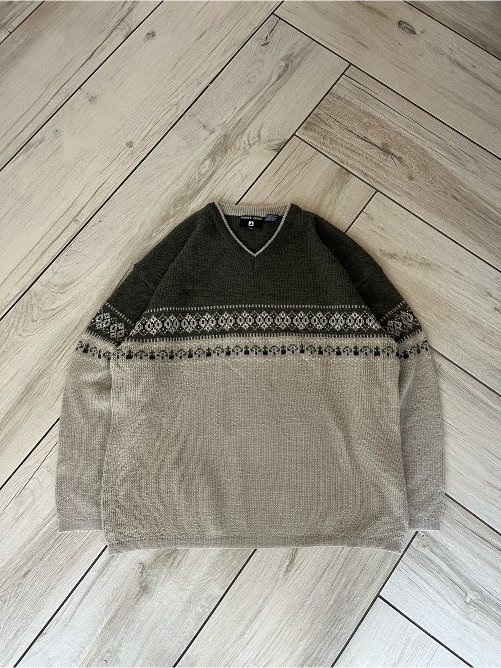 Point Zero Men's Colorblock Fair Isle Sweater - Olive & Beige